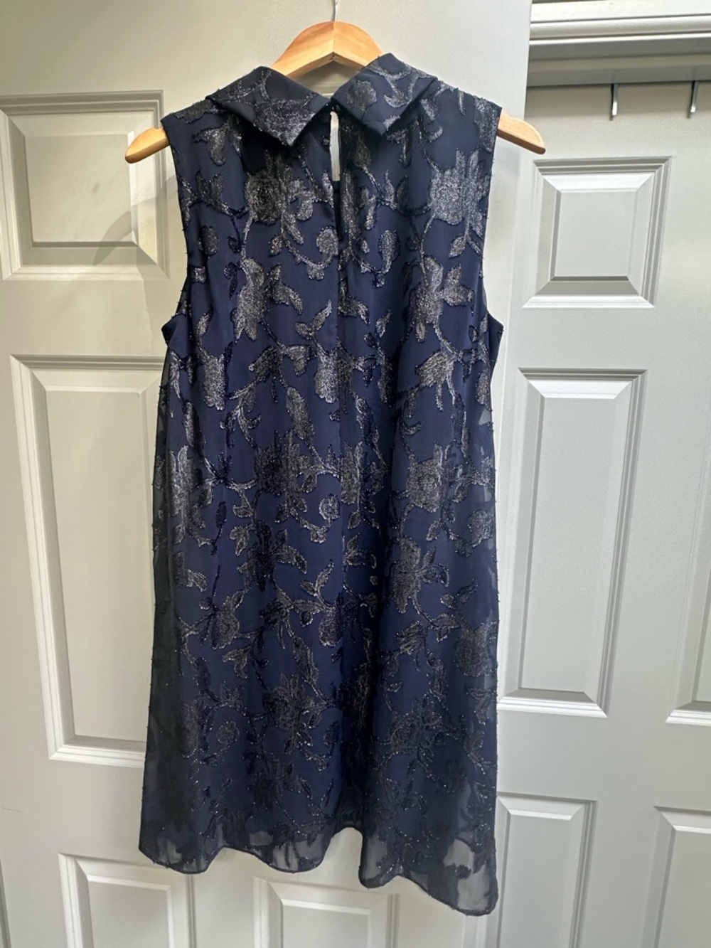 connected apparel Navy Sleeveless Embroidered A-Line Midi Dress